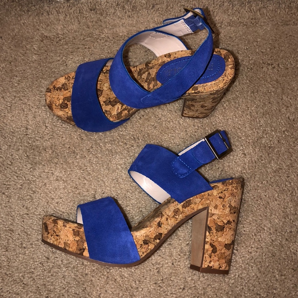 rosegold blue suede platform heeled sandal sz 36